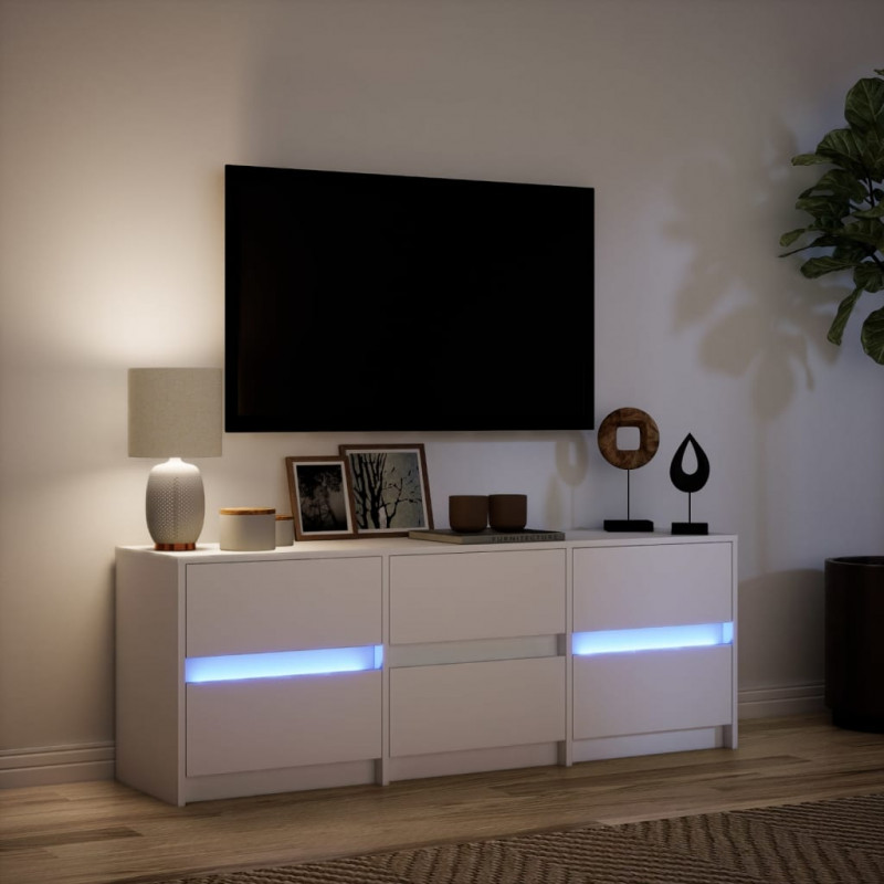 Szafka TV z LED, biała, 140x34x50 cm, materiał drewnopochodny