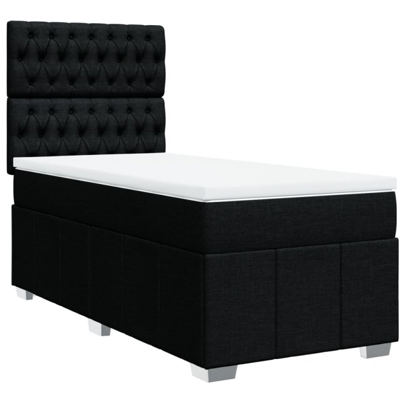 Łóżko kontynentalne z materacem, czarne, tkanina, 80x200 cm