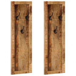 Wieszaki ścienne na płaszcze, 2 szt., z 3 haczykami, lite mango