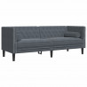 Sofa Chesterfield z wałkami, trzyosobowa, ciemnoszara, aksamit