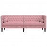 Sofa Chesterfield z wałkami, trzyosobowa, różowa, aksamit