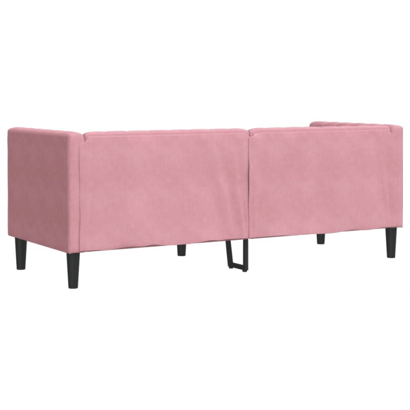 Sofa Chesterfield z wałkami, trzyosobowa, różowa, aksamit