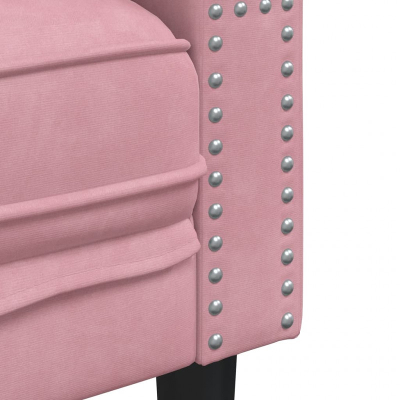 Sofa Chesterfield z wałkami, trzyosobowa, różowa, aksamit