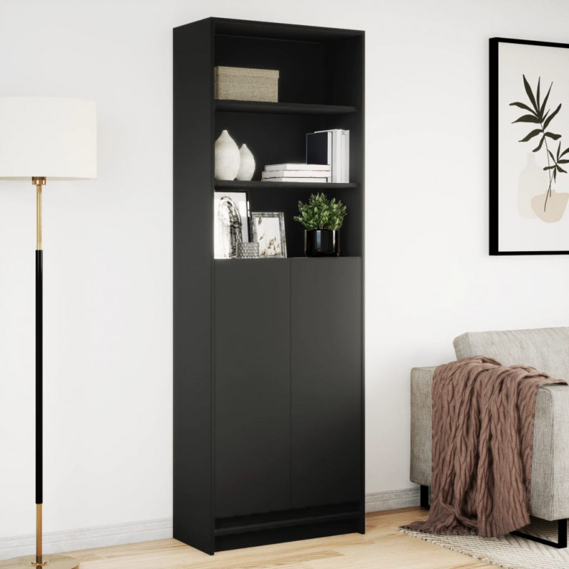Wysoka szafka z LED, czarna, 69x32,5x200 cm