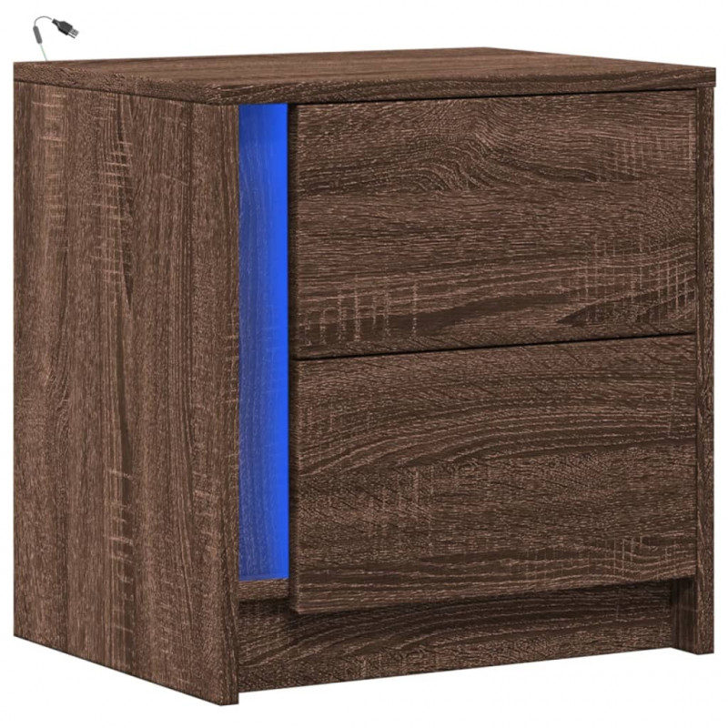 Szafka nocna z LED, kolor brązowy dąb, materiał drewnopochodny