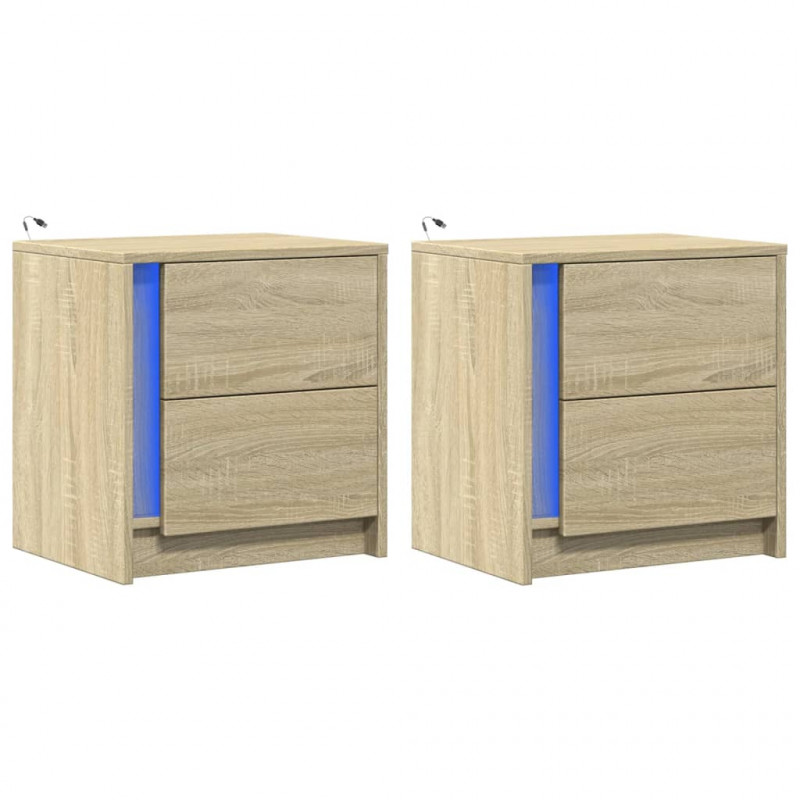 Szafki nocne z LED, 2 szt., dąb sonoma, materiał drewnopochodny