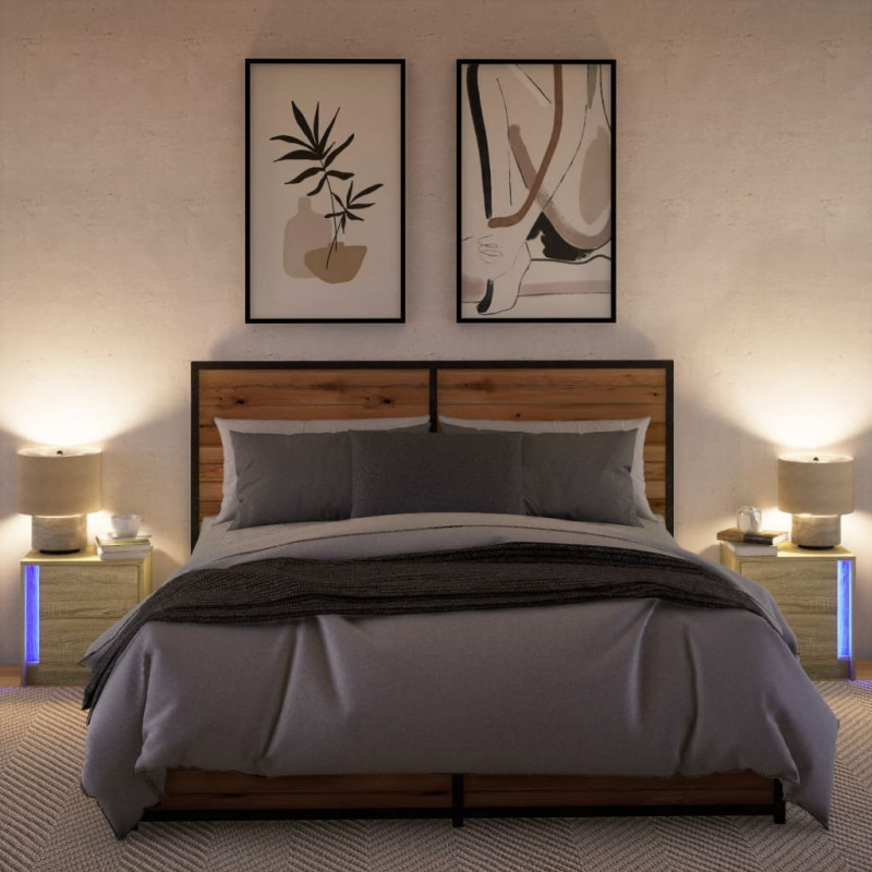 Szafki nocne z LED, 2 szt., dąb sonoma, materiał drewnopochodny