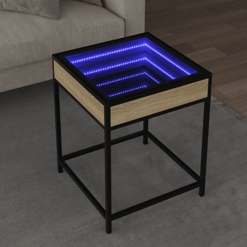 Stolik kawowy z LED Infinity, dąb sonoma, 40x40x51 cm
