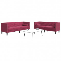 2-cz. wypoczynek Chesterfield z wałkami, bordowy, aksamit
