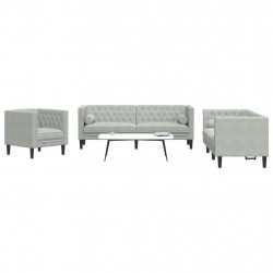 3-cz. wypoczynek Chesterfield z wałkami, jasnoszary, aksamit