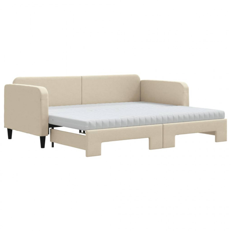 Sofa rozsuwana z materacami, kremowa, 90x200 cm, tkanina