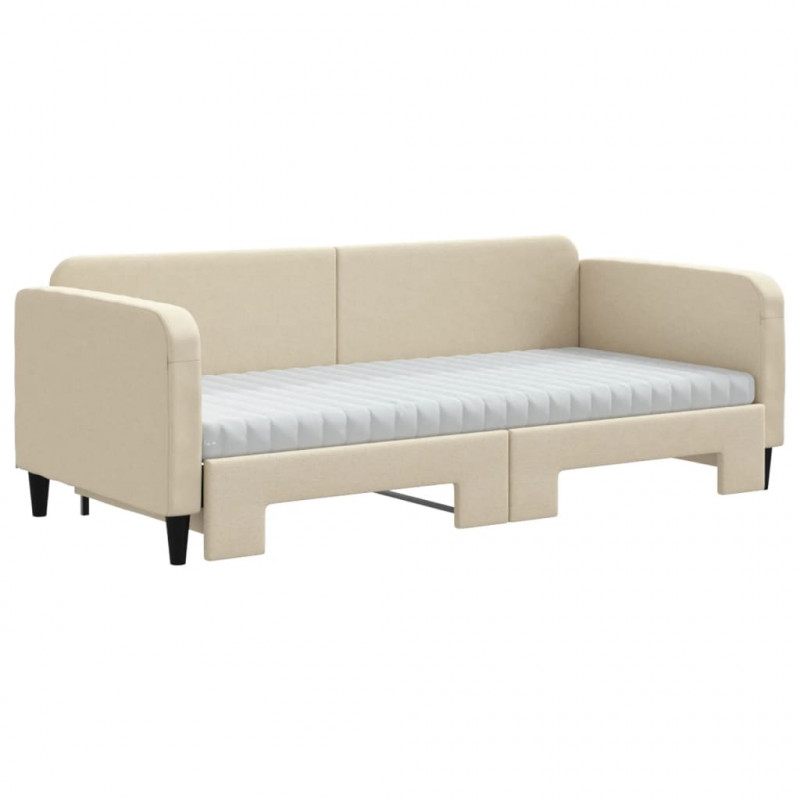 Sofa rozsuwana z materacami, kremowa, 90x200 cm, tkanina
