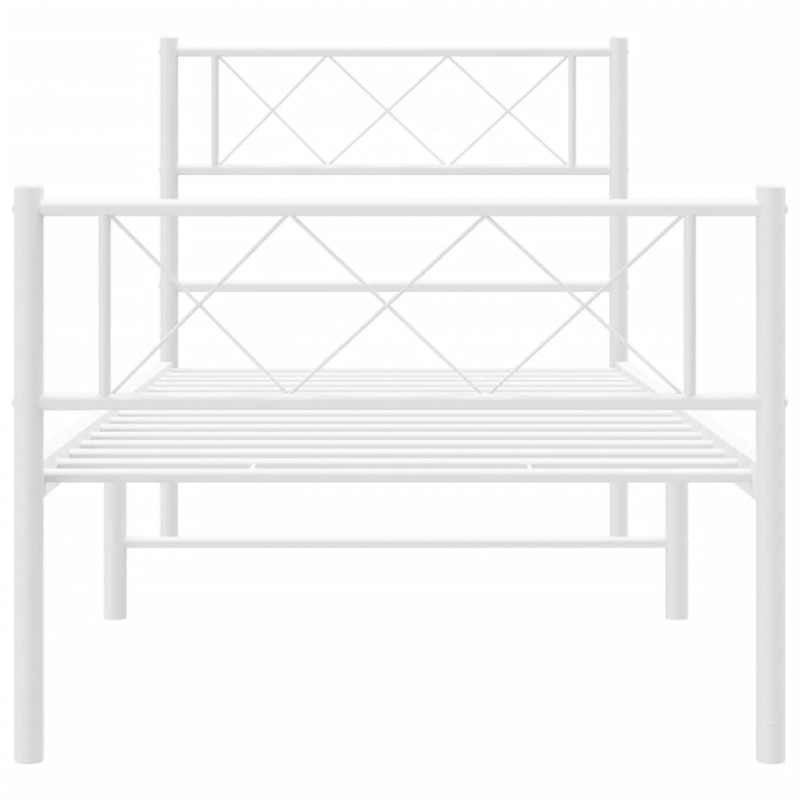 Metalowa rama łóżka z wezgłowiem i zanóżkiem, biała, 100x200 cm
