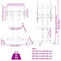 Stojak na kółkach na TV 32-70'', VESA maks. 600x400 mm, 50 kg