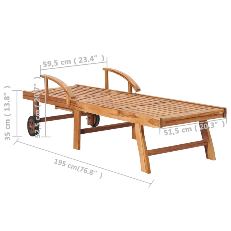 Leżak ze stolikiem i poduszką, lite drewno tekowe