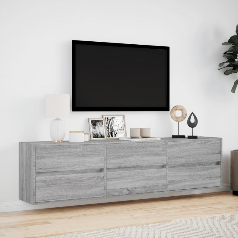 Ścienna szafka pod TV, z LED, szary dąb sonoma, 180x31x45 cm