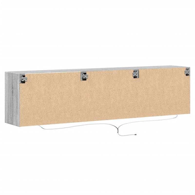 Ścienna szafka pod TV, z LED, szary dąb sonoma, 180x31x45 cm