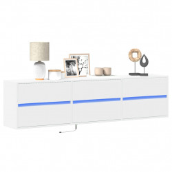 Ścienna szafka pod TV, z LED, biała, 180x31x45 cm