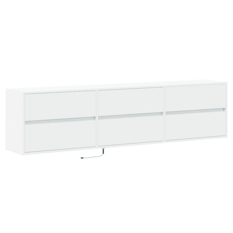 Ścienna szafka pod TV, z LED, biała, 180x31x45 cm