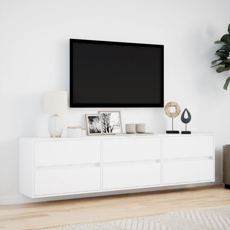Ścienna szafka pod TV, z LED, biała, 180x31x45 cm