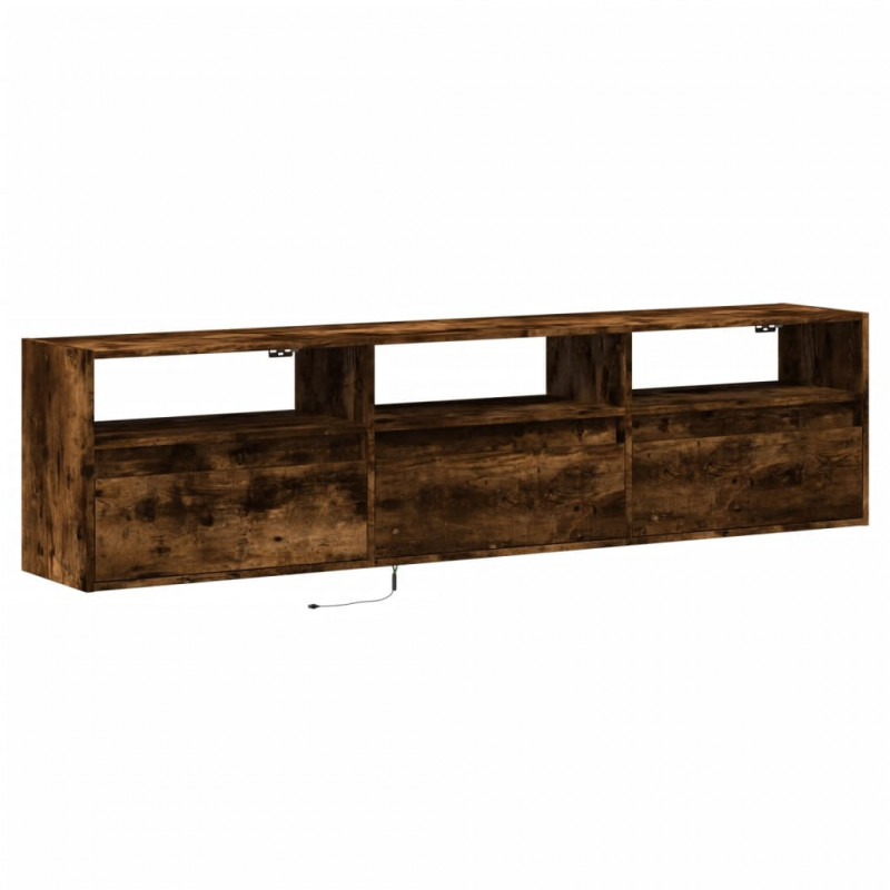 Ścienna szafka pod TV, z LED, przydymiony dąb, 180x31x45 cm