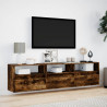Ścienna szafka pod TV, z LED, przydymiony dąb, 180x31x45 cm