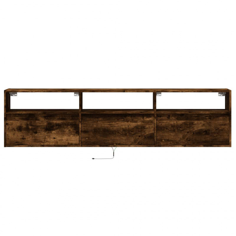 Ścienna szafka pod TV, z LED, przydymiony dąb, 180x31x45 cm