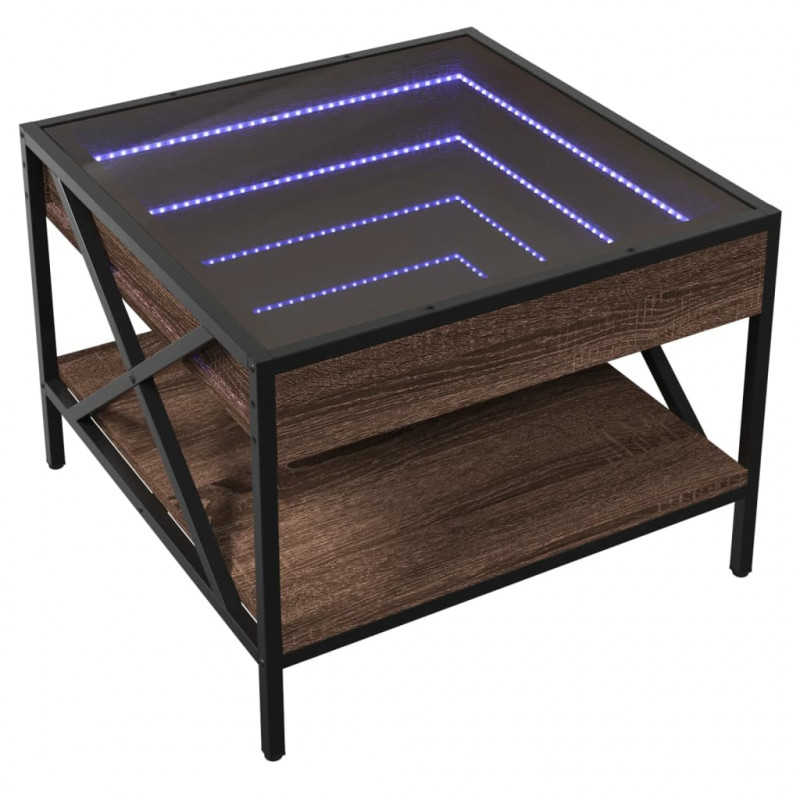 Stolik kawowy z LED Infinity, brązowy dąb, 50x50x38 cm