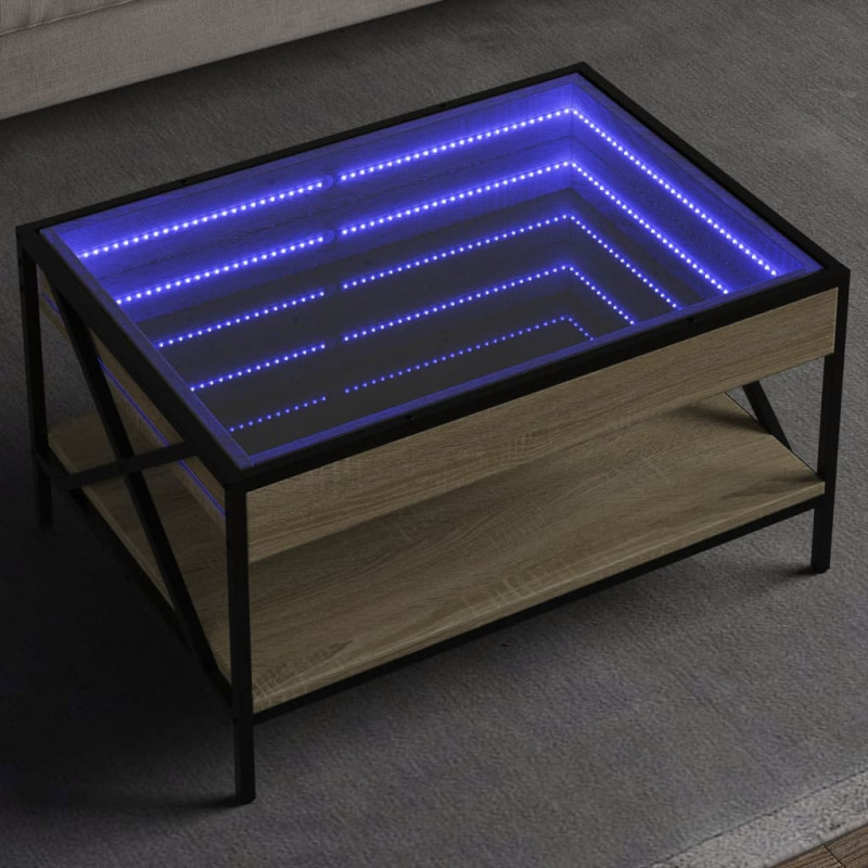 Stolik kawowy z LED Infinity, dąb sonoma, 70x50x38 cm