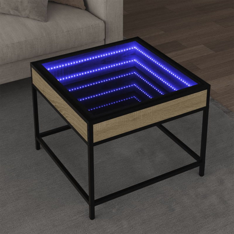 Stolik kawowy z LED Infinity, dąb sonoma, 50x50x41 cm