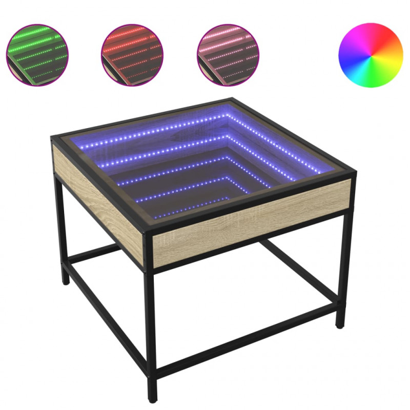 Stolik kawowy z LED Infinity, dąb sonoma, 50x50x41 cm