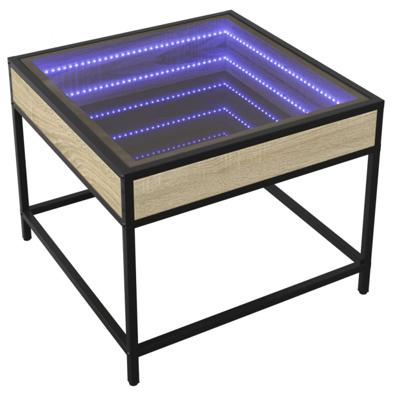 Stolik kawowy z LED Infinity, dąb sonoma, 50x50x41 cm
