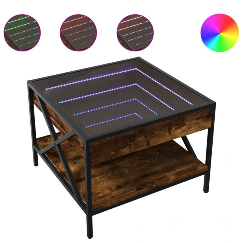 Stolik kawowy z LED Infinity, przydymiony dąb, 50x50x38 cm
