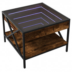 Stolik kawowy z LED Infinity, przydymiony dąb, 50x50x38 cm