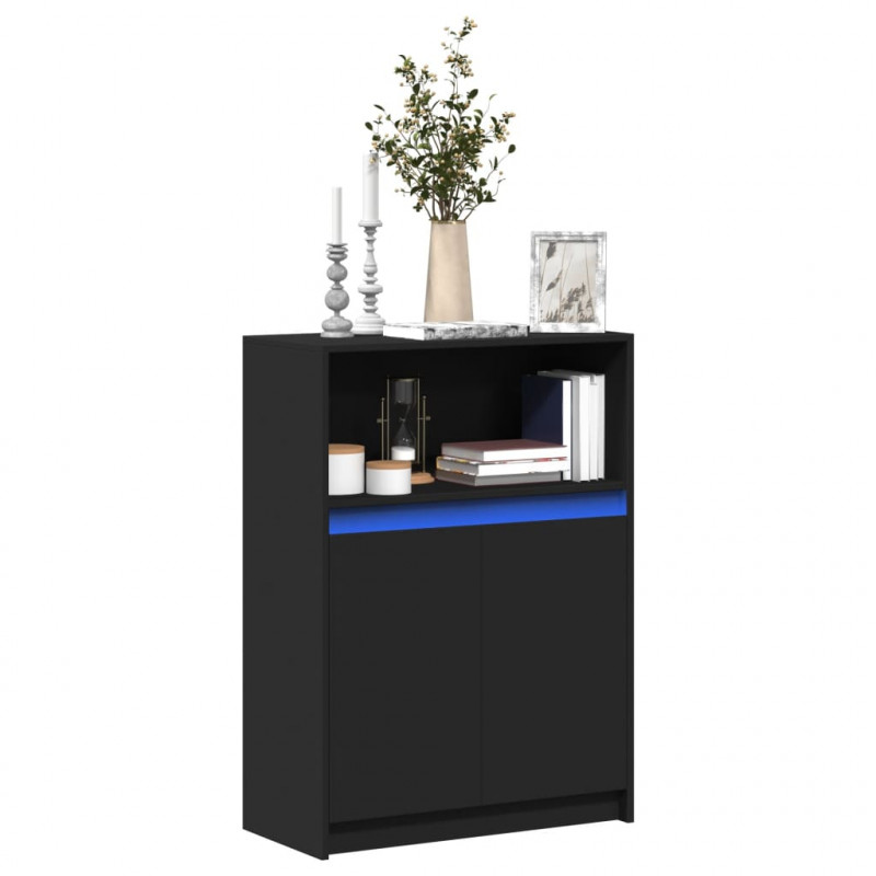 Szafka z LED, czarna, 72x34x100 cm, materiał drewnopochodny