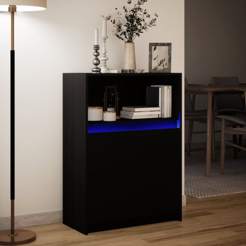 Szafka z LED, czarna, 72x34x100 cm, materiał drewnopochodny