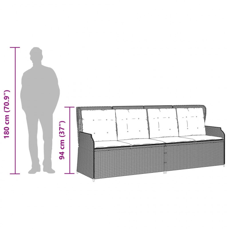 3-częściowa sofa do ogrodu, z poduszkami, szara, polirattanowa