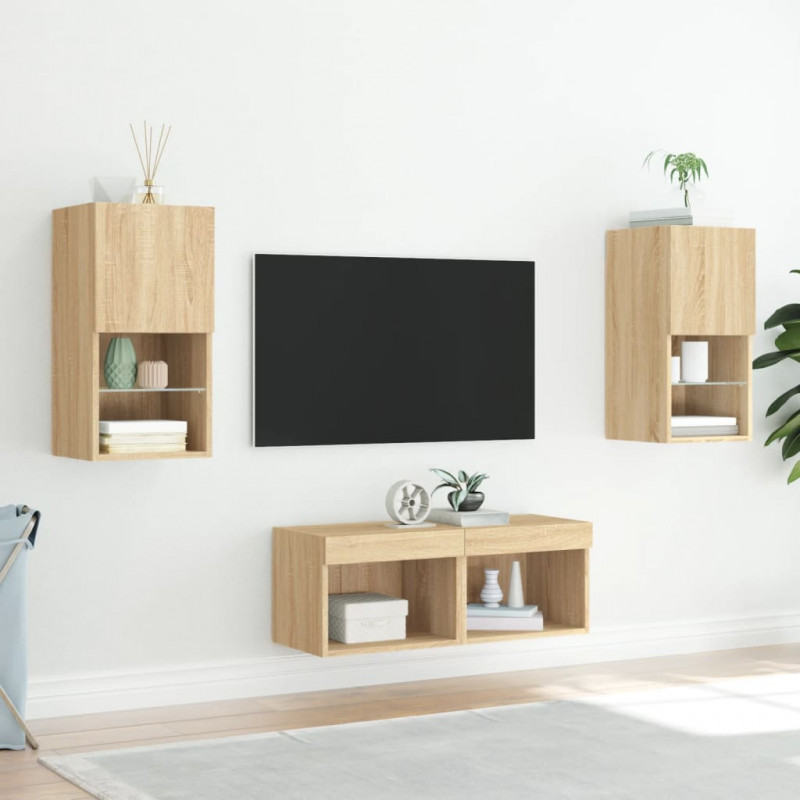 4-cz. zestaw mebli TV z oświetleniem LED, dąb sonoma