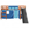Dziecięce łóżko na antresoli, niebieskie zasłonki, 90x190 cm