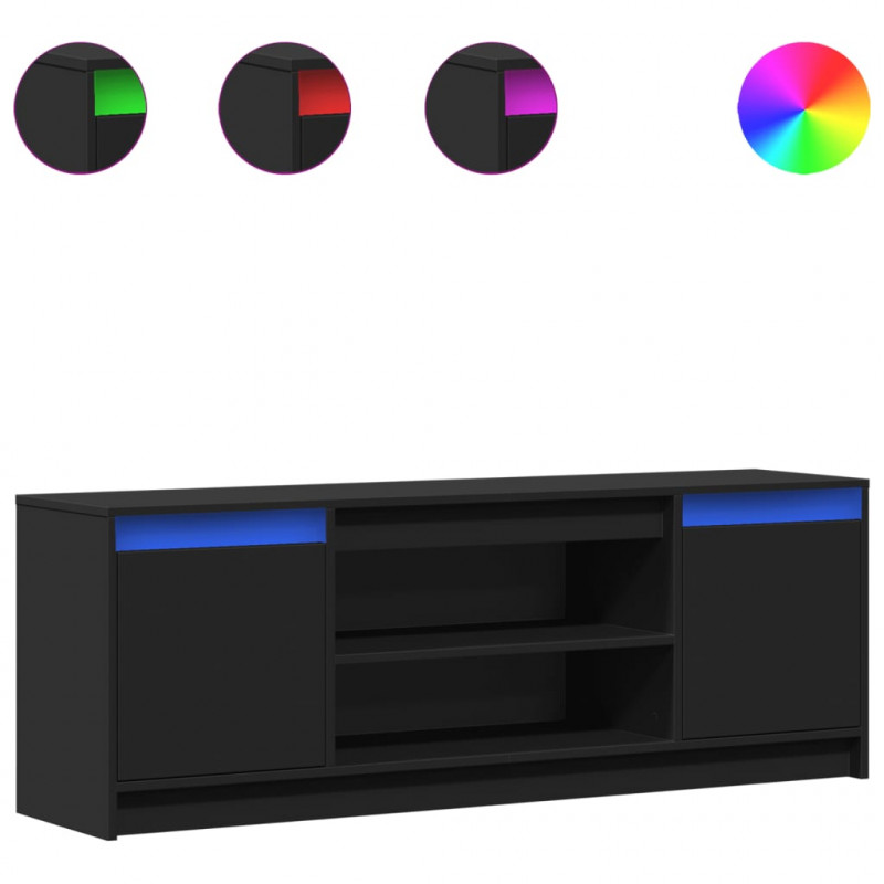Szafka TV z LED, czarna, 139,5x34x50cm, materiał drewnopochodny