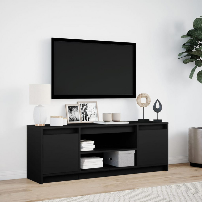 Szafka TV z LED, czarna, 139,5x34x50cm, materiał drewnopochodny