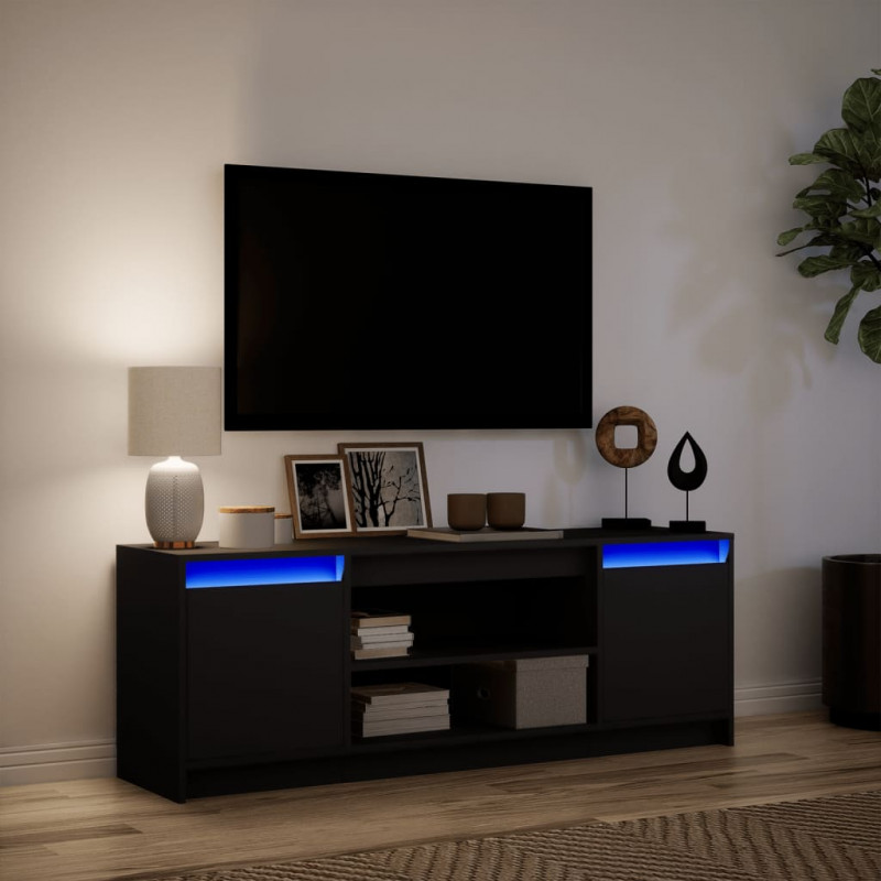 Szafka TV z LED, czarna, 139,5x34x50cm, materiał drewnopochodny
