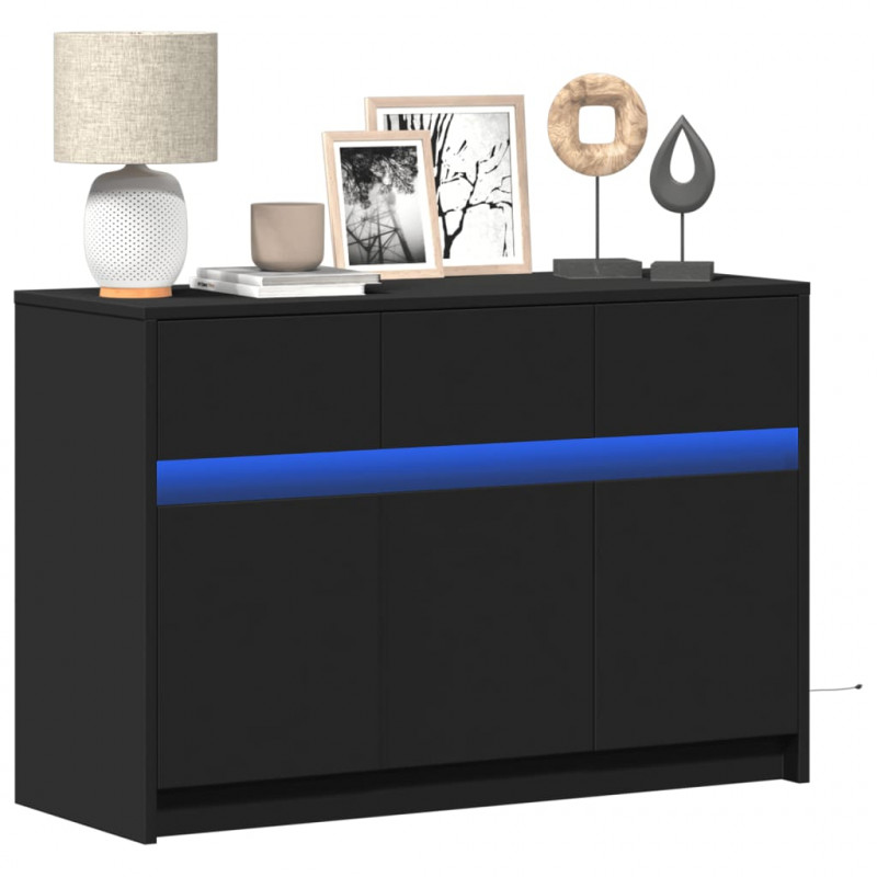 Szafka TV z LED, czarna, 91x34x61 cm, materiał drewnopochodny