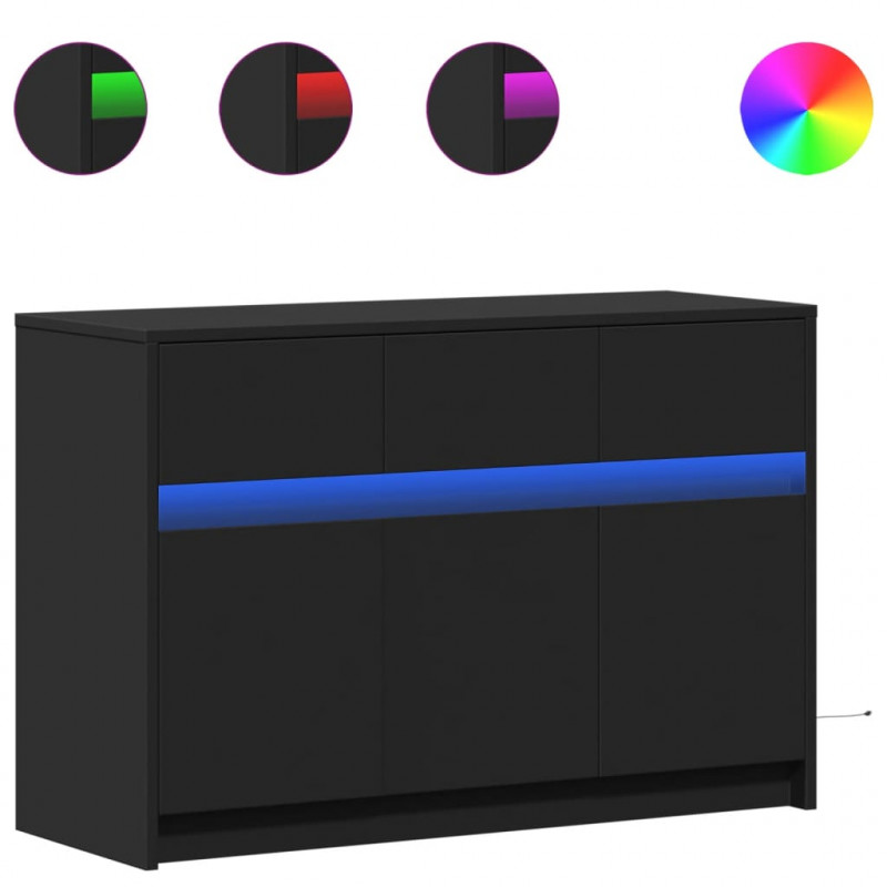 Szafka TV z LED, czarna, 91x34x61 cm, materiał drewnopochodny