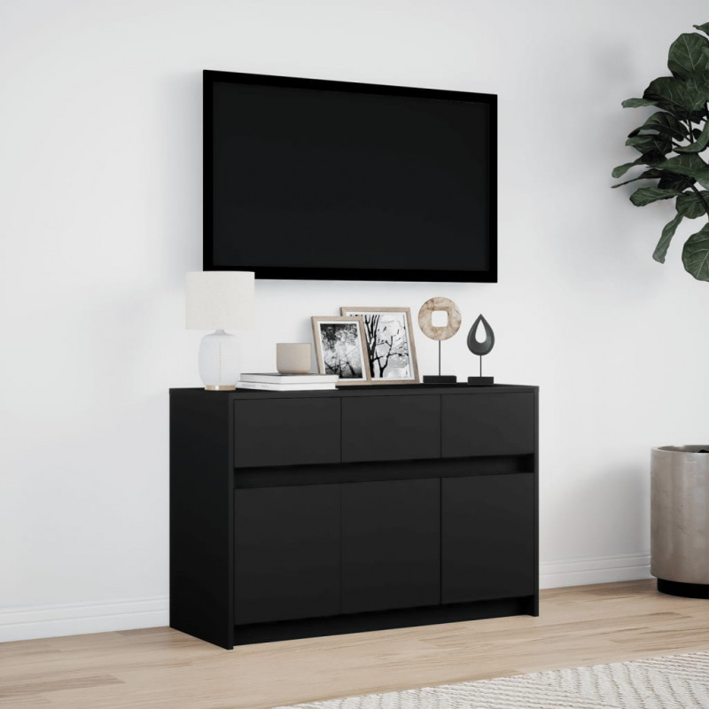 Szafka TV z LED, czarna, 91x34x61 cm, materiał drewnopochodny