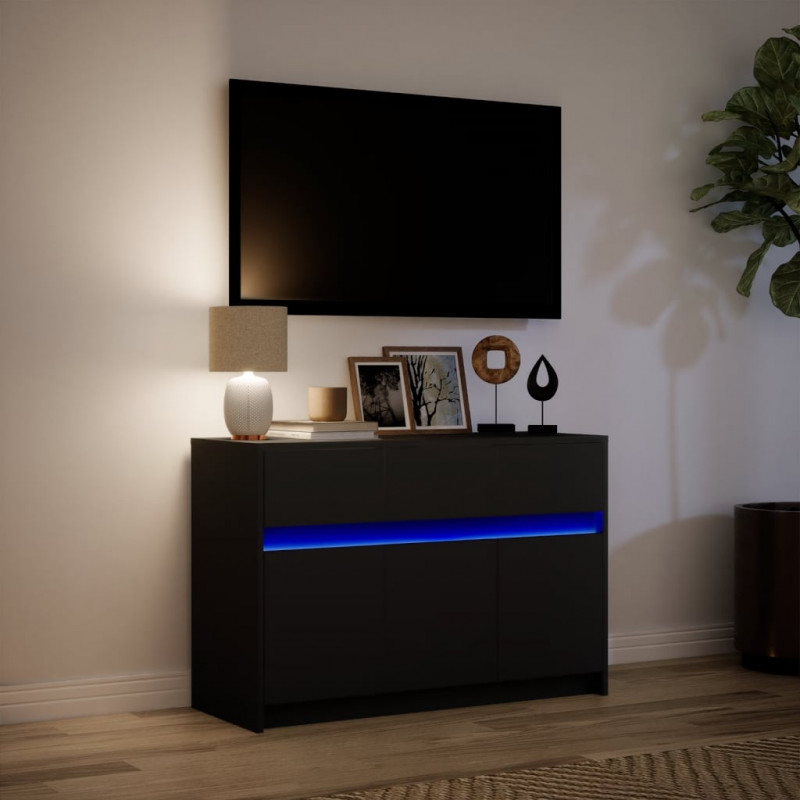 Szafka TV z LED, czarna, 91x34x61 cm, materiał drewnopochodny