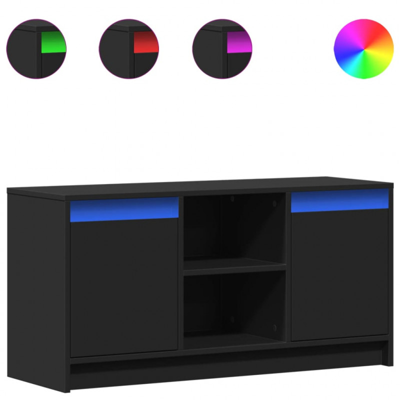 Szafka TV z LED, czarna, 100x34x50 cm, materiał drewnopochodny