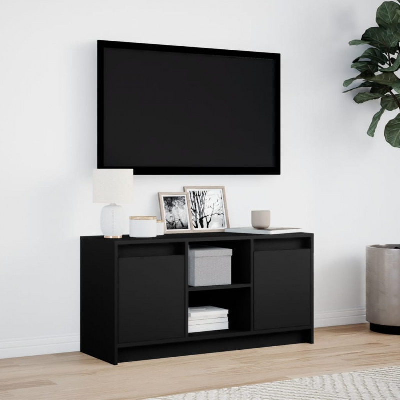 Szafka TV z LED, czarna, 100x34x50 cm, materiał drewnopochodny
