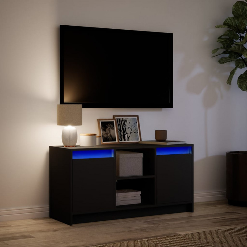 Szafka TV z LED, czarna, 100x34x50 cm, materiał drewnopochodny