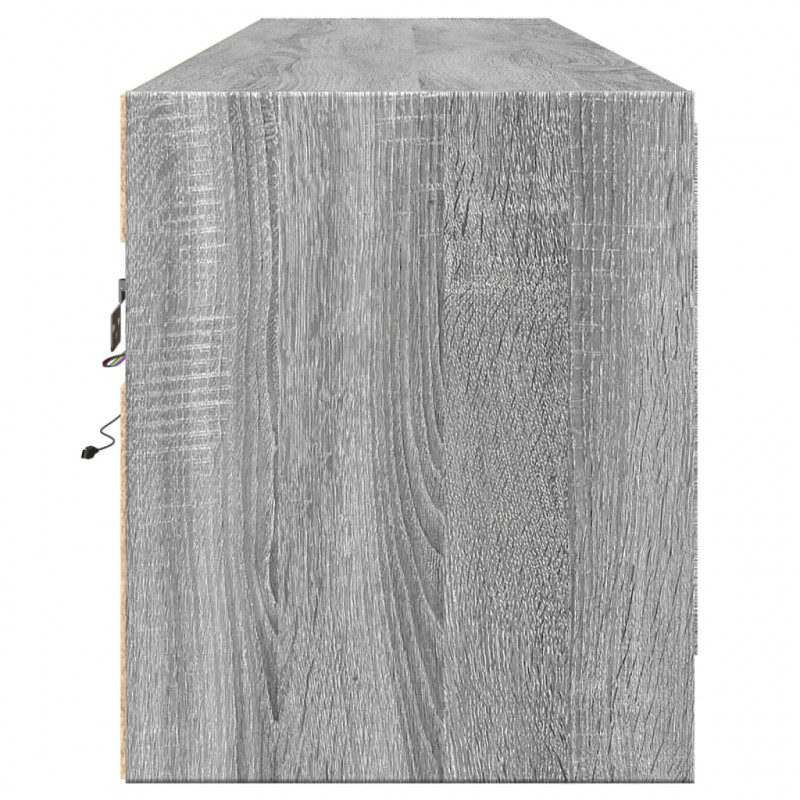 Ścienna szafka pod TV, z LED, szary dąb sonoma, 180x31x38 cm